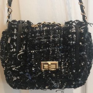 Small Sparkly Faux Tweed Flap Bag